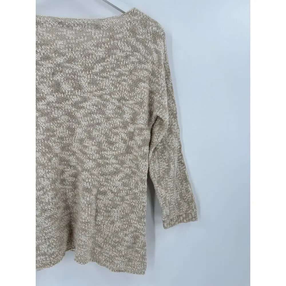 Peruvian Connection Sweater Womens Medium Beige Cotton Blend Pullover Sheer Knit
